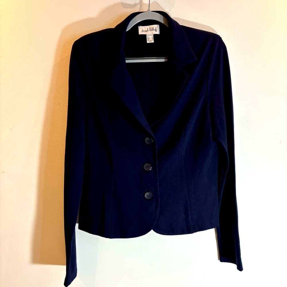 JOSEPH RIBKOFF Sz 10 Blazer Unlined Jersey Knit Shoulder Pads Slinky Classic Cut